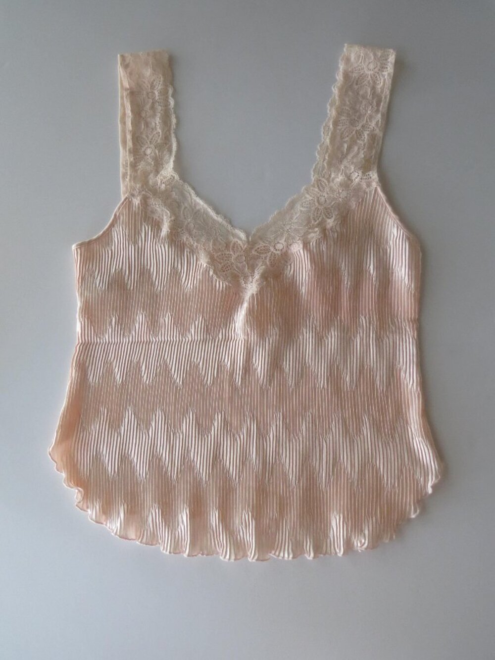 Vintage La Perla Blush Pink Pleated Lace Plisse Cami, Made in Italy, Italian Des